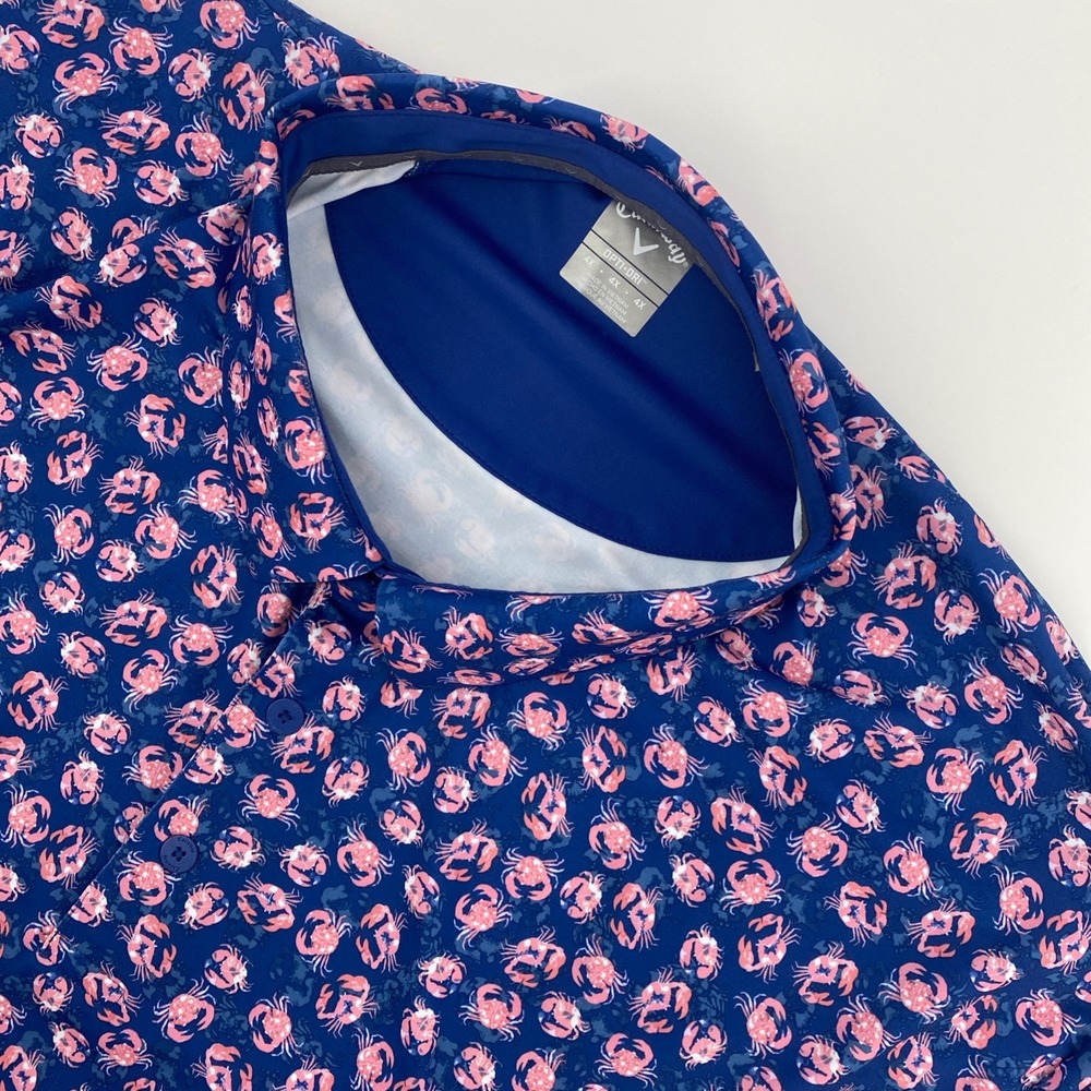 Callaway Golf Polo Mens 4X Blue Pink Crab Print Opti Dri Stretch Coastal Sporty